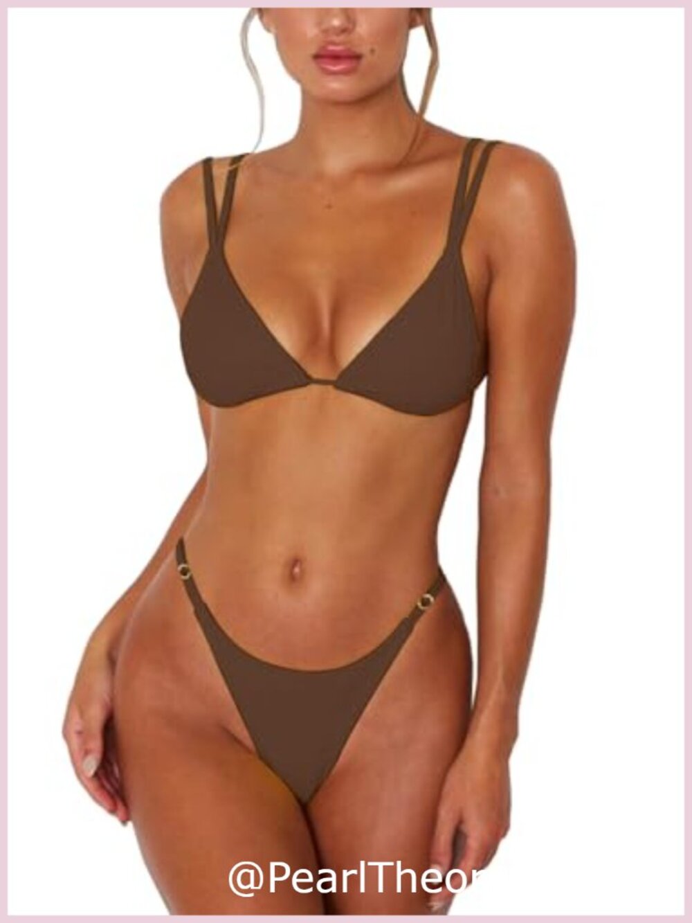 Women's Thong Bikini Set Triangle Top Two Piece Swimsuit Double Straps